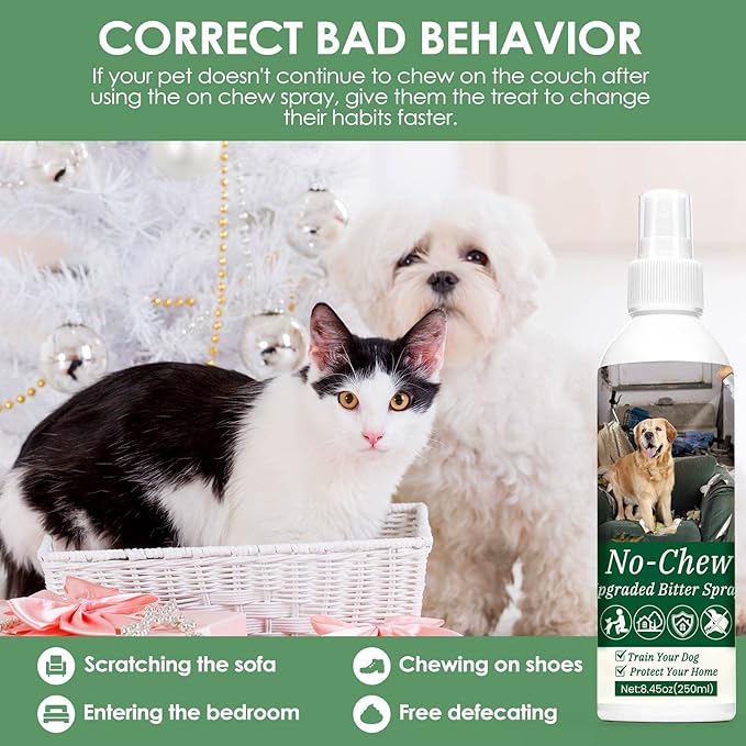 Bitter Apple Spray for Dogs 250ML - No Chew Spray for Cats to Prevent Scratching, Dog Repellent & Anti Chew Spray to Stop Dogs from Chewing Furniture, Pet Training Aid