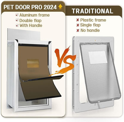 FUELIO XL Dog Door for Wall - Aluminum Doggy Door for Wall Mounting - Double Flap for Ruff Weather, Extra Large Size for Giant Breed- Pet Safe Design