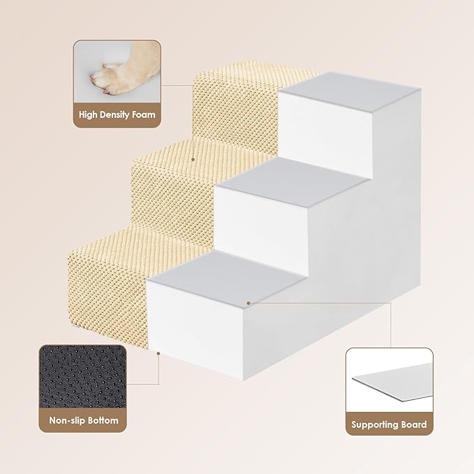EHEYCIGA Dog Stairs for Small Dogs 13.5" H, 3-Step Dog Steps for Couch Sofa and Chair, Pet Steps for Medium Cats, Non-Slip Balanced Pet Ramp Indoor, Graige