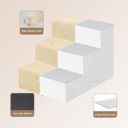 EHEYCIGA Dog Stairs for Small Dogs 13.5" H, 3-Step Dog Steps for Couch Sofa and Chair, Pet Steps for Medium Cats, Non-Slip Balanced Pet Ramp Indoor, Graige