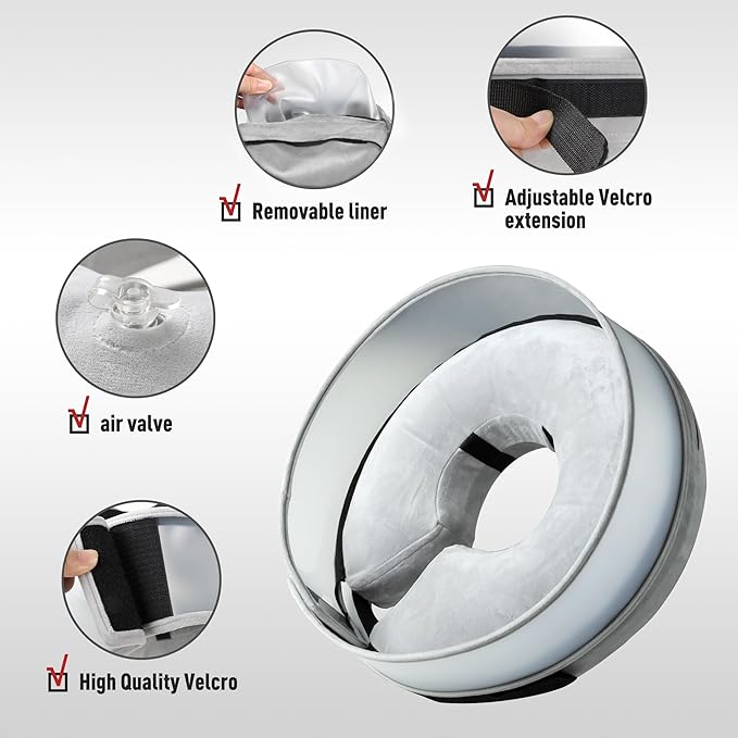 Inflatable Dog Cone, Soft Dog Cone Collar After Surgery for Alternative with Enhanced Anti-Licking Guard Shield Adjustable Detachable, Elizabethan Collar (L, Gray)