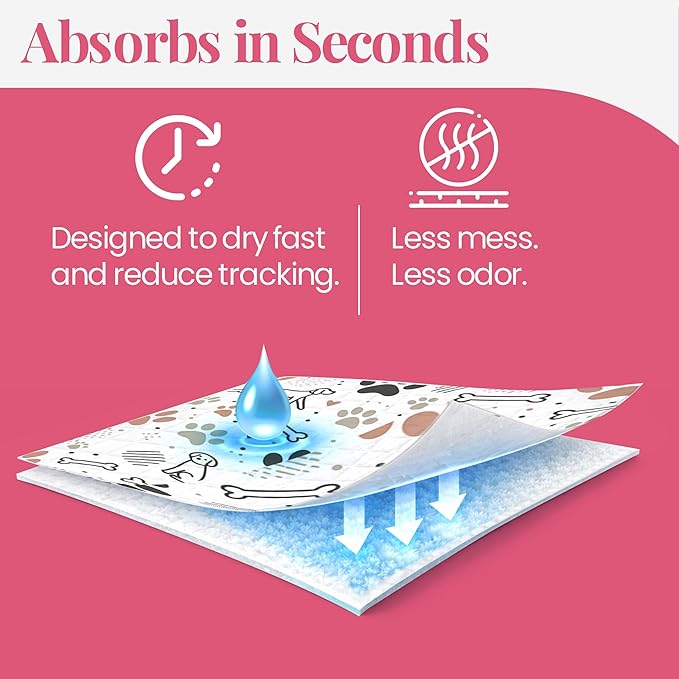 Pupiboo Disposable Dog and Cat Training Pads Highly Absorbent Pee Pads, Leak Proof Backing, for Housebreaking & Potty Training – 23x23 in (100 Count)