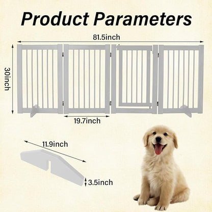 Dog Gate Indoor, Pet Gates for Doorways No Drilling, Freestanding Dog Gates, Foldable Pet Gate, Wooden Gates for Dogs Indoor- 4 Panel - 30" (White, 4 Panel - 30")