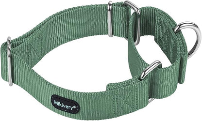 Mikivery Martingale Dog Collar Nylon Adjustable and Safety Training Metal Buckle Dogs Collars for Small Medium and Large Breed(Emerald,L)