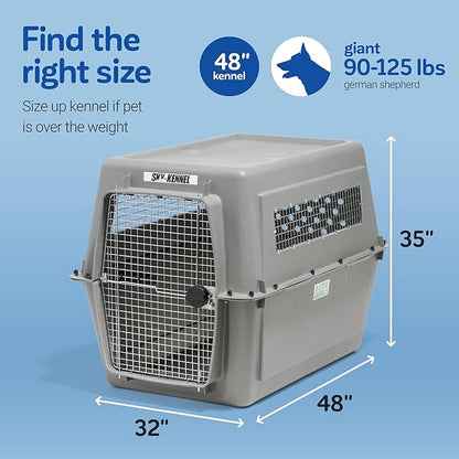 Petmate Sky Kennel IATA Airline Compliant Plastic Dog Crate For Air and Land Travel, Giant 48" L For Pets 90-125 lbs, Heavy Duty Dog Kennel, Made in the USA