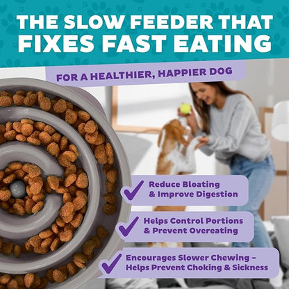Outward Hound Fun Feeder Slo Bowl – Medium 2‑Cup Capacity,Slow Feeding,Small to Medium Dogs & Cats,Non-Slip,Gray,Drop Pattern,(Pack of 12)