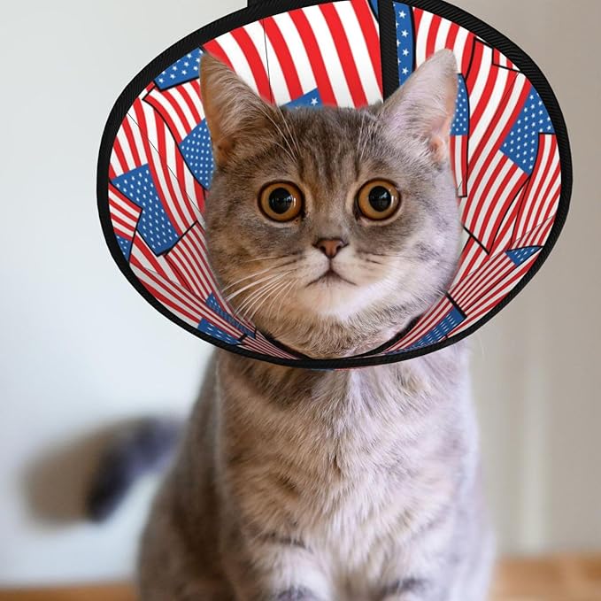 Comfy Dog Cone Collar Alternative Novelty American Flag, Adjustable Elizabethan Collar for Dogs After Surgery, Anti-Bite and Lightweight Design