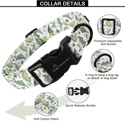 ARING PET Dinosaur Dog Collar-Cute Dog Collar for Small Dogs, Adjustable Comfortable Cotton Boy Dog Collars for Small Medium Large Dogs, Small