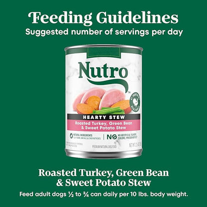 Nutro Hearty Stew Canned Wet Dog Food, Natural Grain Free Dog Food Wet Cuts in Gravy Roasted Turkey with Green Bean & Sweet Potato Stew, 12.5 oz. Cans (12 Count, Pack of 2)