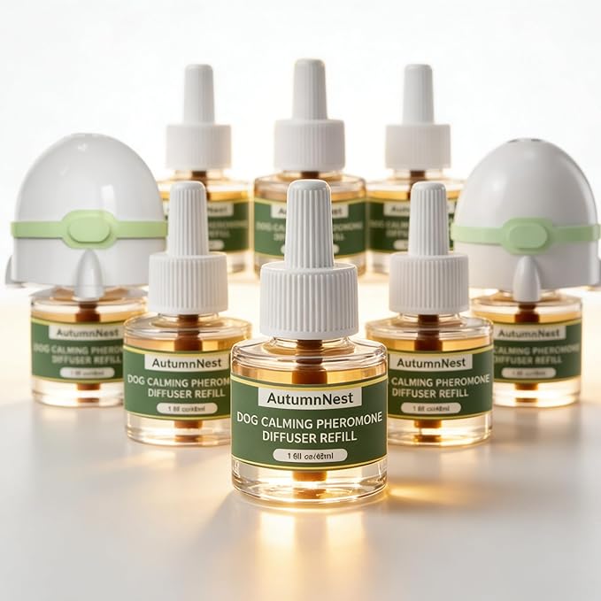 8-in-1 Dog Calming Pheromone Diffuser Kit – Pet Stress Support (2 Plug-Ins & 6x48ml Refills), Calming Diffuser for Dog During Thunderstorms, Travel, Separation, Fireworks & Vet Visits, 180-Day Supply