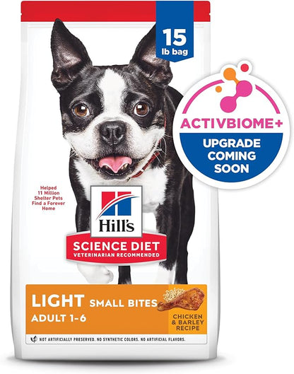 Hill's Science Diet Adult 1-6 Light Small Bites Dry Dog Food, Chicken Meal & Barley, 15 lb. Bag