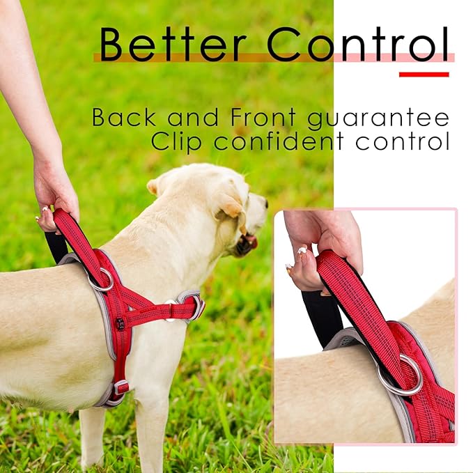 ADVENTUREMORE Dog Harness for Large Dogs No Pull, Sport Dog Halter Harness Reflective Breathable Dog Vest Escape Proof Dog Harness with Easy Control Front Clip Handle for Training Walking XL Red