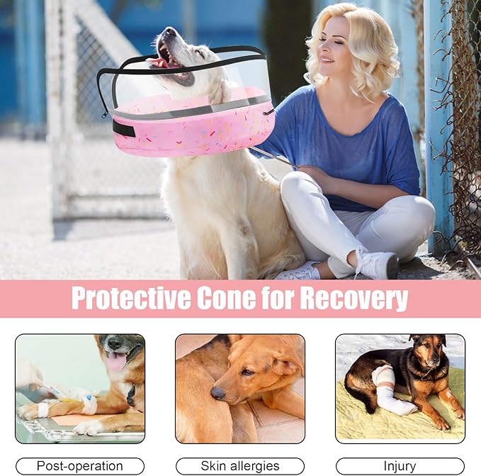 2-in-1 Soft Inflatable Dog Cone Collar Alternative with Enhanced Anti-Licking Guard Shield, Dog Donut Collar After Surgery, Adjustable Recovery Cones for Medium Small Dogs and Cats (Donut Pink, S)