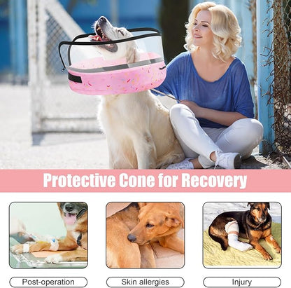 2-in-1 Soft Inflatable Dog Cone Collar Alternative with Enhanced Anti-Licking Guard Shield, Dog Donut Collar After Surgery, Adjustable Recovery Cones for Large Medium Dogs and Cats (Donut Pink, M)