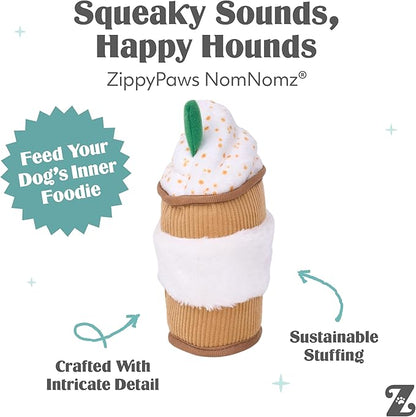 ZippyPaws NomNomz - Dog Squeaky Toys to Keep Them Busy, Funny Food Plush for Small, Medium, & Large Dogs, Cute Stuffed Puppy Toy, Pet Products, Gift for Dogs of All Breeds, Soft & Cuddly - Puppuccino