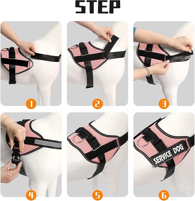 MUMUPET Service Dog Harness, No Pull Reflective Adjustable with Handle, Soft Breathable Padding for Medium Dogs, 2 Removable Velcro Patches (Pink, M)