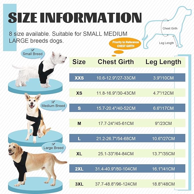 ROZKITCH Dog Arm Sleeves for Licking Front Right Left Leg, Pet Prevent Licking Wound Elbow Knee Protector, Dog Recovery Suit Cone Collar Alternative for Sprain ACL CCL Arthritis Joint Care Black 3XL