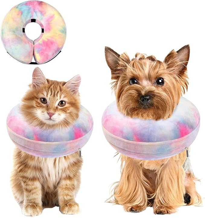 Dog Cone, Uadonile Inflatable Cone Collar for Dogs and Cats, Dog Neck Collar Recovery E-Collar Alternative After Surgery, Elizabethan Collar for Dogs Recovery(Tie-dye Pink Blue, S)