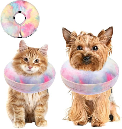 Dog Cone, Uadonile Inflatable Cone Collar for Dogs and Cats, Dog Neck Collar Recovery E-Collar Alternative After Surgery, Elizabethan Collar for Dogs Recovery(Tie-dye Pink Blue, S)
