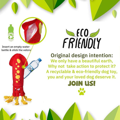 lilfrd Water Bottle Dog Toys - Dog Puzzle Squeaky Enrichment Treat Dispensing Rope Snuffle Plush Toy, No Stuffing Durable Soft Crunchy Toys for Small Medium Large Dogs Puppy - Octopus Squid