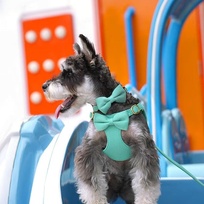 Beirui Adorable Small Dog Harness Collar Leash Set,Cute Puppy Harness with 3 Bows for XS Dogs,Yorkie,Adjustable Step-in Vest for Walking,Parties&Holiday Outfits(Teal,XS)
