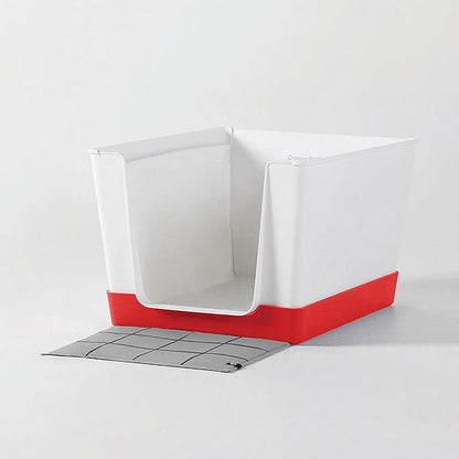 Indoor Dog Potty with High Walls and Low Entry for Small Dogs — Vertical Pad Holder, Splash Guard, and Clean Modern Design by DoggyBathroom (Red, Mini)