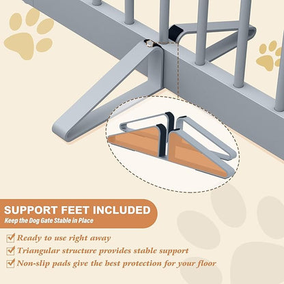 PUPETPO Freestanding Pet Gate for Dogs, Foldable Wooden Dog Gate for House, Indoor Pet Barrier for Stairs, Doorways, Support Feet Included, 24" Height 2 Panels, Grey