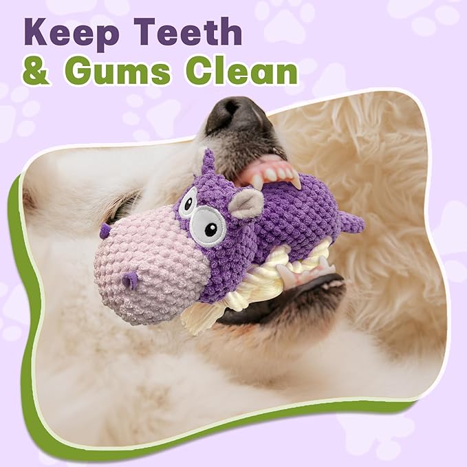 TOOPTATE Squeaky Dog Toy - Plush Interactive Chew Toy for Large, Medium and Small Dogs, Keeps Them Busy (Purple, Medium)