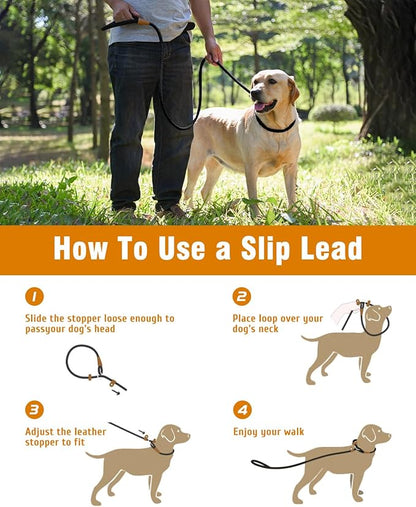 lynxking 8 FT Dog Leash Slip Lead 2 Pack Strong Heavy Duty Braided Dog Training Leash No Pull Training Lead Leashes for Medium Large and Small Dogs