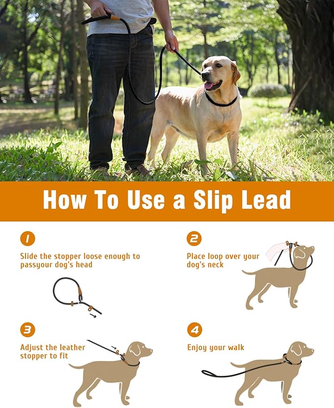 lynxking Dog Leash Slip Lead 5 6 8 FT Dog Training Leash Strong Heavy Duty Braided No Pull Training Lead for Small Medium Large Dogs