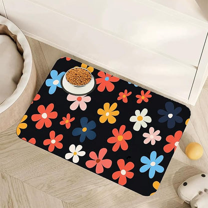 Abstract Groovy Flower Dog Food Mat for Floors,Absorbent Pet Food and Water Bowl Mats,Non-Slip Pet Feeding Mat,Pet Supplies 12" x 20"
