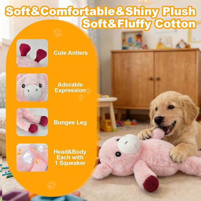 Pink Giraffe Plush Squeaky Dog Toy with Bungee Leg Puppy Teething Chew Toy Cute Soft Funny Indoor Outdoor Interactive Stuffed Animal Dog Toy for Small Medium Large Dogs Toy Gift 36cm/14.17in