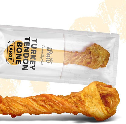 iPaw Turkey Tendon for Dogs, Single Protein, Hypoallergenic, All Natural Human Grade Puppy Chew, Rawhide Alternative Dog Treats, 1 Pc/Pack Bone (Large)