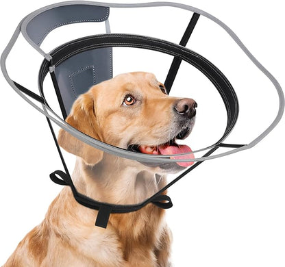 Extended Dog Cone to Stop Licking, Adjustable Depth, Transparent Recovery Collar for Large Medium Dogs, Soft E-Collar After Surgery Neuter with Reflective Strip for Night Visibility XL