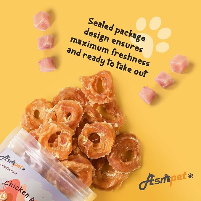 ASMPET Chicken Jerky Dog Treats, Chicken Rings, Training Treats for Dogs, Natural Dog Jerky Treats