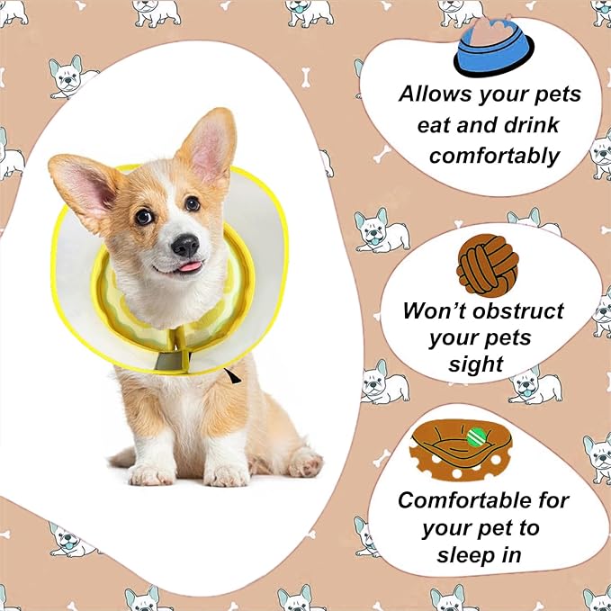 Inflatable Dog Cone Collar for Large Medium Small Dogs to Stop Licking, Soft Dog Cone Alternative Donut Collar After Surgery (Yellow, M+)