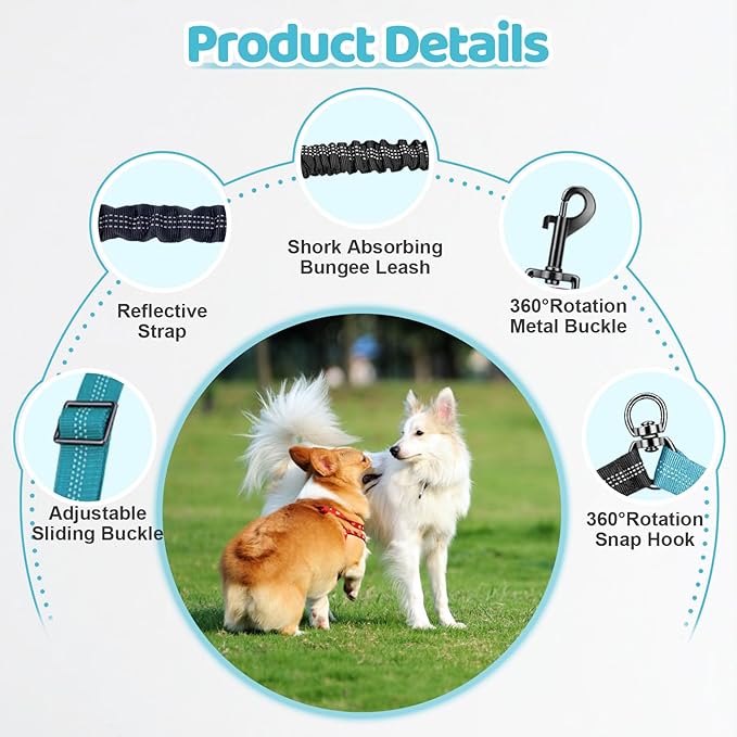 Double Dog Leash - 360°Swivel Tangle Free Splitter Attachment, 2 Dogs Multi-Functional Leashes, Dual Rope for Outdoor Walk Train Small Medium Large Two Pet, Lake Blue
