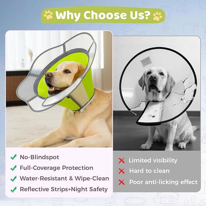 Soft Dog Cone Collar After Surgery Recovery,Adjustable E-Collar with Removable Shield,Lightweight,Breathable Anti-Licking Protective Cone for Large,Medium,Small Pets (Neon Green, XXL(Neck:20''-25''))