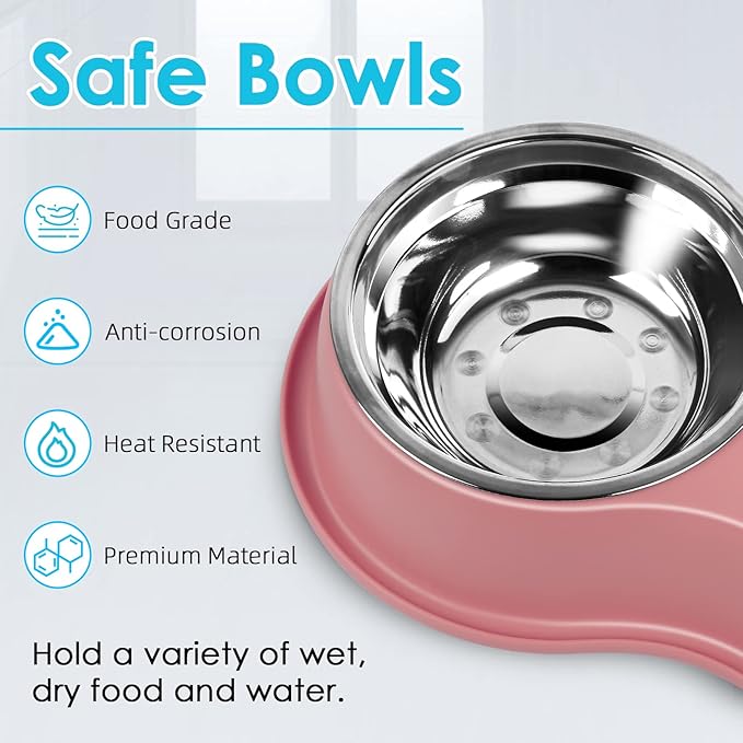 Epetslove Dog Bowls Large Double Dog Water and Food Bowls Stainless Steel Bowls with Non-Slip Resin Station, Pet Feeder Bowls Food Dish for Small Medium Large Dogs Cats