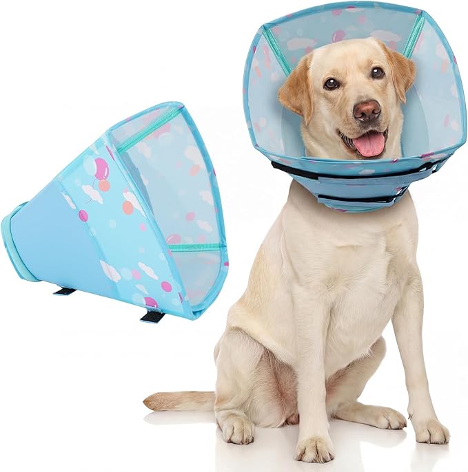 Allroaring Dog Cone, Soft Dog Cone Collar to Stop Licking, Adjustable Cones for Large Dogs, Comfy Pet Recovery Collars & Cones Alternative for After Surgery Wound Healing, Blue XL