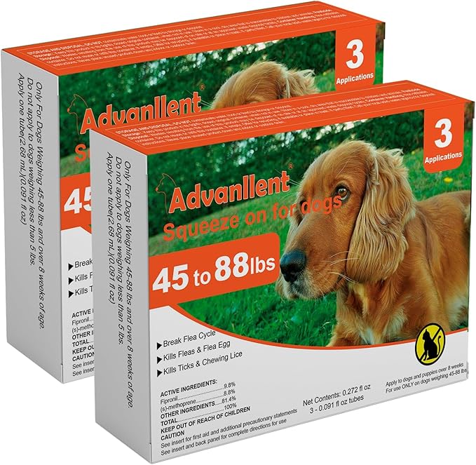 Flea and Tick Prevention for Dogs, Flea and Tick Treatment for Large Dog, Flea & Tick Control, 45-88 Pounds, 6 Doses