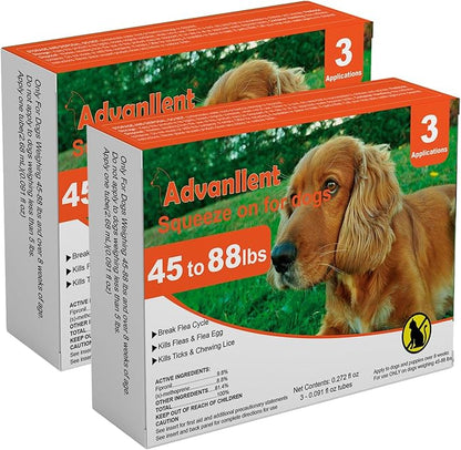 Flea and Tick Prevention for Dogs, Flea and Tick Treatment for Large Dog, Flea & Tick Control, 45-88 Pounds, 6 Doses