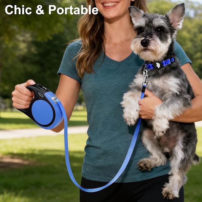 Taglory Retractable Dog Leash, 16ft No Tangle Leash Retractable for Small Medium Dogs Up to 44 lbs, One-Handed Brake, Pause, Lock, Blue