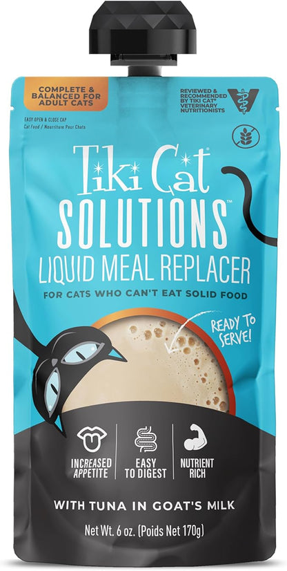 Tiki Cat Solutions Liquid Meal Replacer Wet Cat Food, Tuna in Goat's Milk, 6 oz. Spout Pouch (6 Pack)