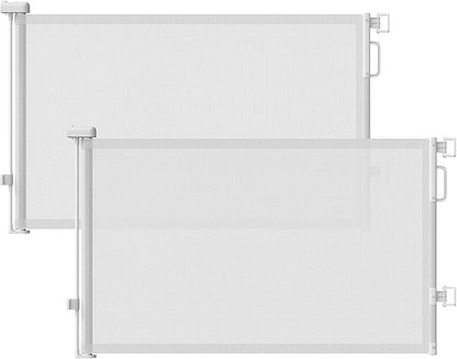 Retractable Baby Gates 2 Pack, 55" Wide Mesh Dog Gate Indoor, 34" Tall Gate for Stairs Doorways Hallways Deck, Child Pet Safety Gate for Indoor Outdoor Home Use, White