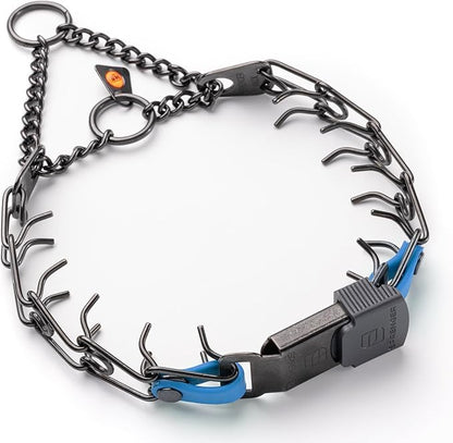 Herm Sprenger Black Stainless Steel Dog Collar with Quick Release ClicLock Buckle O-Ring Biothane Insert Training Collar Made in Germany (Cerulean Blue, 16in x 2.25mm(Neck Size up to 13-14in))