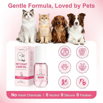 Pet Coat Care Oil, Cherry Blossom & Squalane Extract | Luster Enhancing Elixir, Radiant Shine & Protective Coating; Professional Silk Gloss Finish for Dull Coats, Non-Greasy, Dogs Cats, 1.69 fl. oz