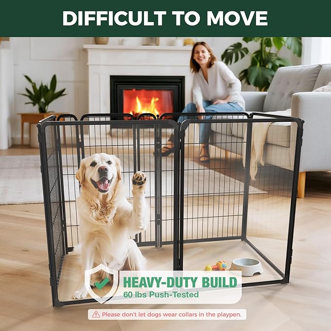 FXW AuraSpace Pro Acrylic & Wire Mesh Indoor Dog Playpen, 40" Height 6 Panels Metal Dog Pen for Medium and Large Dogs, Black│Patented