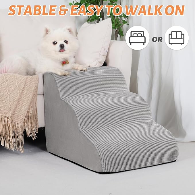 Aodisman 3-Step Dog Ramp and Stairs for Sofa and Chair - Non-Slip Sturdy Pet Steps for Small Dogs and Cats,15.7" H,Light Grey