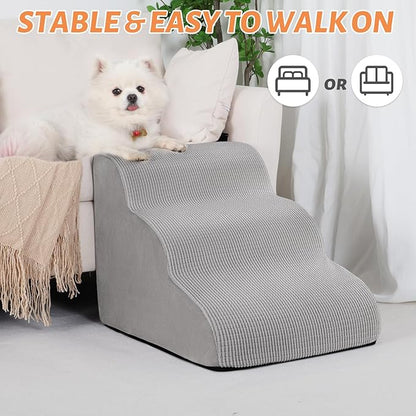 Aodisman 3-Step Dog Ramp and Stairs for Sofa and Chair - Non-Slip Sturdy Pet Steps for Small Dogs and Cats,15.7" H,Light Grey